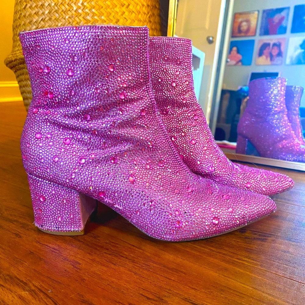 Betsey Johnson pink rhinestone booties